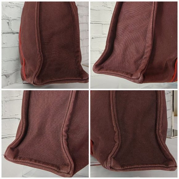 'HERMES-PARIS' 'FOOL TOE BASAS' LARGE PINSTRIPE DOUBLE STRAP CANVAS BAG - Picture 14 of 16